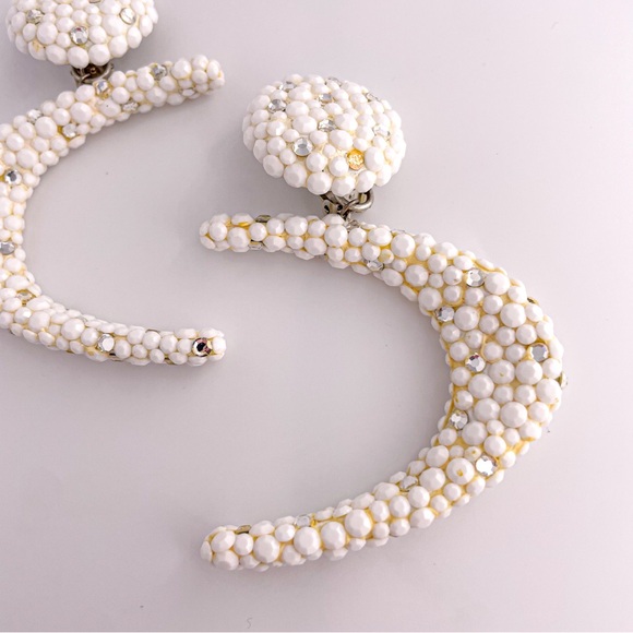 Rare Vintage Couture James Arpad Rhinestone Clipon White Abstract Large Earrings - Picture 14 of 16